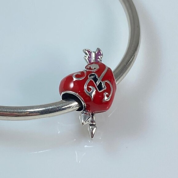 Sterling Silver Red Heart Cupid & Arrow Charm - Picture 10 of 13